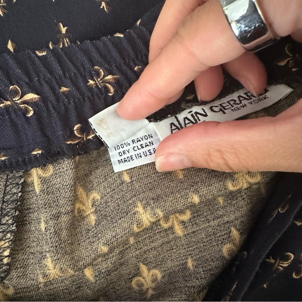 Alain Gerard Vintage 80s Navy Midi Skirt fleur-de-lis print Equestrian Size 6 - Picture 8 of 10